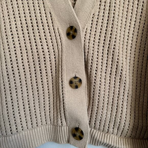 GAP Women's Open Knit Cardigan V-Neck Button Down Large Tan Beach Summer - Picture 4 of 10